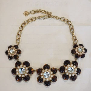 Vintage Ann Taylor Gold Tone Faux Glass Citrine  Floral Chain Necklace  - Imagen 1 de 6