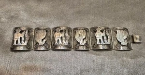 Vintage Sterling Silver Mexico Hinged Sputhwestern Panel Cactus Layered Bracelet - Picture 1 of 13