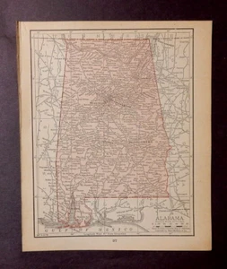 1911 Mapa antiguo de Rand McNally de ALABAMA con historia/demografía del estado copiada - Imagen 1 de 3