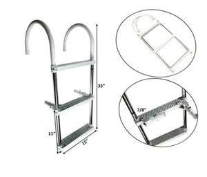 "Barco marino aluminio blanco polietileno natación 3 escalones gancho escalera 35X15" - Imagen 1 de 7