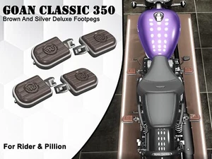 " Rider & Asiento Deluxe Estriberas Plateado & Marrón "Royal Enfield Goan - Imagen 1 de 3