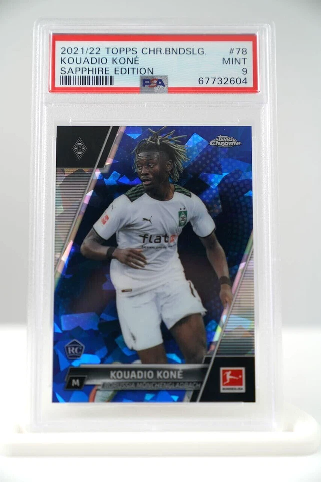 2021-22 Topps Chrome Kouadio Kone Soccer Card Bundesliga SAPPHIRE Rookie PSA 9 - Image 1 of 2