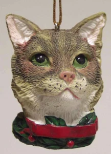 GRAUER KATZENKOPF KUNSTHARZ ORNAMENT 2 ZOLL - Bild 1 von 1