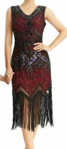 1920er Perlen Fransen Gatsby Thema brüllend 20er Jahre Kleid für Abschlussball XS - Bild 1 von 9
