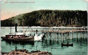 1912 AK Postcard Salmon Traps In Alaskan Waters Steamer Boat Ship HEAVY WEAR - Picture 1 of 2
