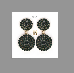 New Wedding Green Crystal Clip On Earrings Queen Pageant Bridal Sweet 16 Prom - Picture 1 of 1