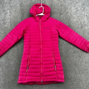 Columbia Jacket Girls Medium Pink Full Zip Logo Omni Heat Hooded Puffer Coat - Picture 1 of 11