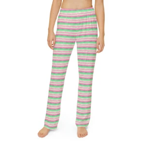 Pajama Pants Boy Girl Zigzag Pink Green White Zig Zag Perfectly Preppy Pattern - Picture 1 of 25