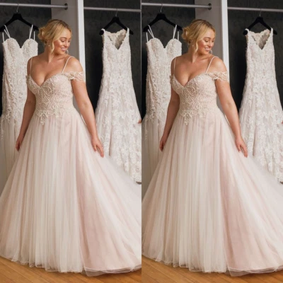 Elegantes Brautkleid von der Schulter Spitze Applique Tüll Sweep Zug Brautkleide - Bild 1 von 4