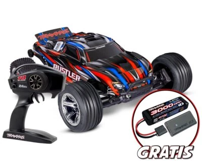 Traxxas Rustler HD BL-2S rot mit gratis 3000mAh Lipo Akku und USB-C Ladegerät TR - Bild 1 von 4