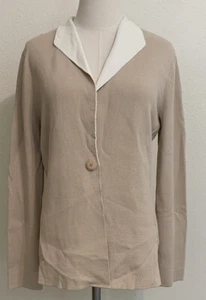 Jones New York Blazer Sweater Sz L  Knit Taupe With White Collar & Lining - Picture 1 of 12