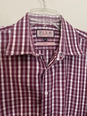 THOMAS PINK Mens Dress Sport Shirt  Red Check 17 43 Cm SLIM FIT Spread Collar XL - Image 1 of 4