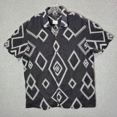 Banana Republic Men Button Up Shirt L Black Pascal Linen Embroidered Relaxed - Image 1 of 4