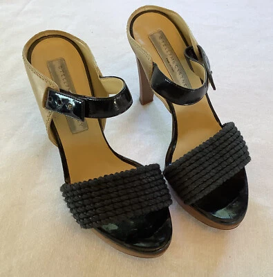 Stella McCartney Slip On Black And Cream Wood Stiletto Sandals Womens Size 35/4 - Imagem 1 de 4