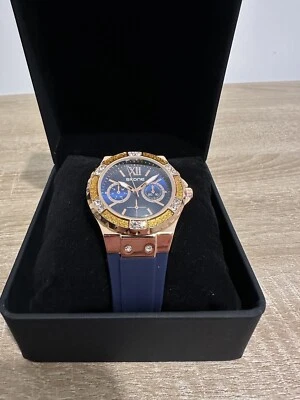 Precioso reloj deportivo Skone oro rosa azul 39 mm damas mujer silicona + caja gratis Foto 1 de 4