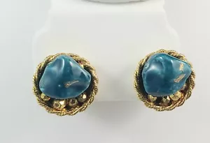 Vintage Carnegie Türkis & Gold Ohrclips - Bild 1 von 7