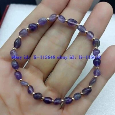 Natural 5-6mm Purple Amethyst Gemstone Beads Boutique Bracelet 7.5" Gift Women - Image 1 of 4
