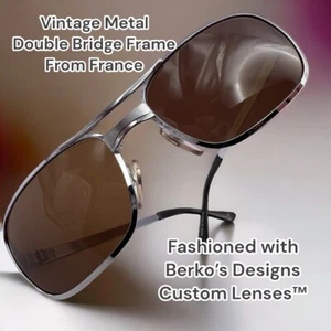 Vintage DEADSTOCK/DOUBLE-BRIDGE METAL FRAME w/NEW Berko’s Designs Custom Lenses - Picture 1 of 13