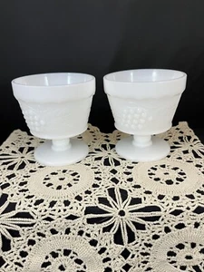 Vintage Anchor Hocking Grape Pattern Milk Glass Footed Custard Sherbet Cups ~ 2 - Picture 1 of 5