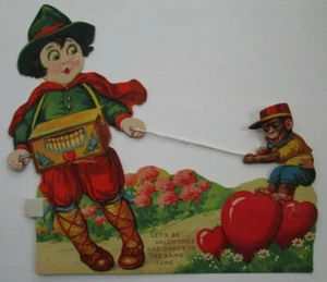 Mechanical Die Cut Valentine Organ Grinder "Let's Be Valentines Dance Same Tune" - Picture 1 of 5