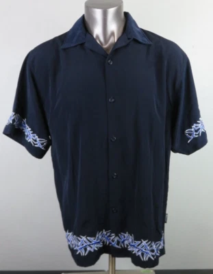 Mens Dragonfly Blue Tribal Lounge Bowling Button Front Shirt Size L Polyester - Image 1 of 4