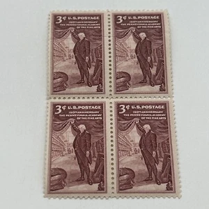 NH US POSTAGE 3¢ 150th ANNIVERSARY OF PENN ACADEMY OF FINE ARTS 4 STAMP BLOCK - Picture 1 of 4