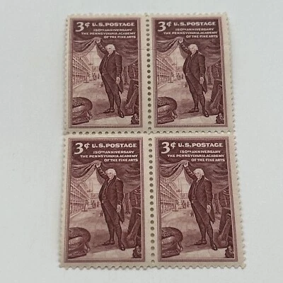 NH US POSTAGE 3¢ 150th ANNIVERSARY OF PENN ACADEMY OF FINE ARTS 4 STAMP BLOCK - Image 1 of 4