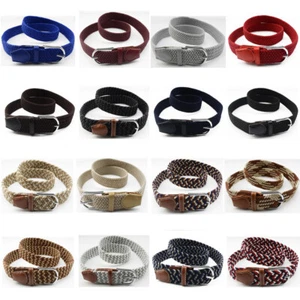 Men’s Silver Buckle Belt Canvas Military Braided Elastic Jeans Waistband Décor  - Picture 1 of 13