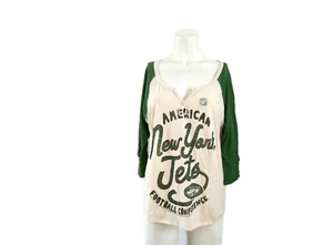 JUNK FOOD New York Jets Women's Retro Script Raglan 3/4 Sleeve T-Shirt Green XS - Picture 1 of 6