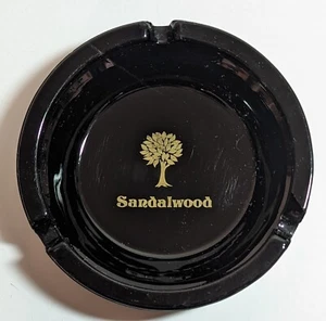 Sandalwood Tree Logo Yellow Letter Black Glass Vintage Ashtray - Picture 1 of 6