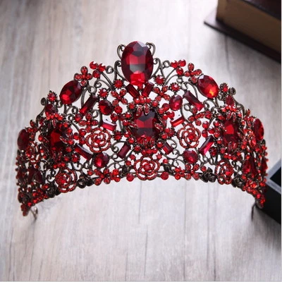 Tiara grande de cristal rojo de 9 cm de altura para mujer reina princesa graduación Foto 1 de 4