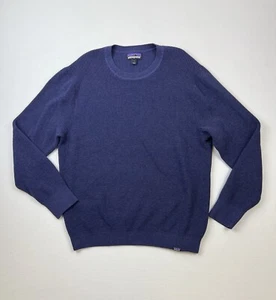Patagonia Mens Sz L Yewcrag Crew Neck Sweater Pullover Blue Waffle Knit Organic - Picture 1 of 4