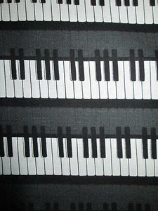 PIANO KEYBOARD MUSIC BLACK WHITE UPRIGHT COTTON FABRIC FQ - Picture 1 of 5
