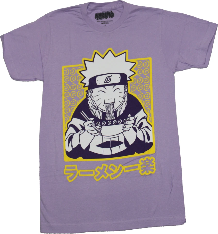 Nueva Camiseta Naruto Adulto - Contorno Amarillo Naruto Comer Ramen sobre Kanji Foto 1 de 1