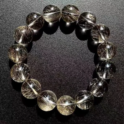 Pulsera Cristal Cuarzo Rutilado Plata Natural 15mm Foto 1 de 4