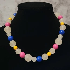 VTG 80s Avon Summer Frost Choker Necklace 19" Beaded Lucite Pink Blue Yellow - Picture 1 of 5
