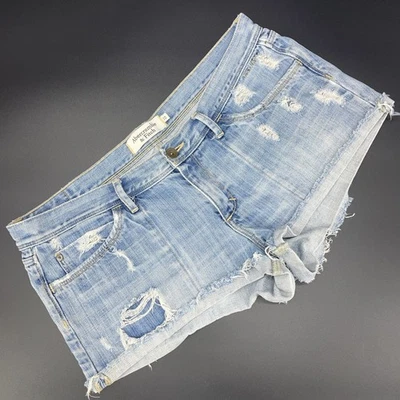 Abercrombie & Fitch Womens 10 Blue Denim Cut Off Shorts Distressed Y2k Style - Image 1 of 4
