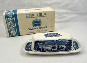 Piatto burro coperto LIBERTY BLUE Staffordshire England con scatola - Foto 1 di 6