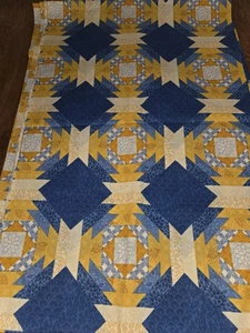 Vintage Lone Star Muster Stoff blau gelb 3,5 Yards - Bild 1 von 3