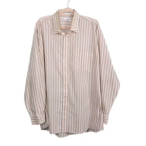 Karl Knox Men's Tall Beige Orange Striped Long Sleeve Dress Shirt 18.5 Neck - Picture 1 of 7