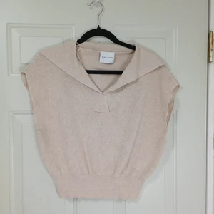 Pink Rose Sweater Vest Beige Knit Sleeveless With Collar Womens L - Picture 1 of 9