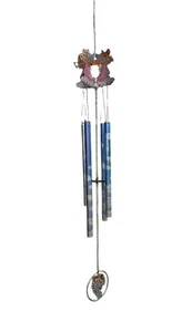 Windchime Angel Playing a Flute and a Harp Clouds Orange Yellow Blue Pink Purple - Picture 1 of 5