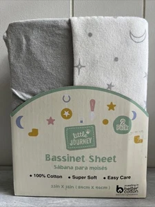 Little Journey Bassinet sheets Super Soft 2 Pack 100% Cotton Unisex Stars Moon - Picture 1 of 8