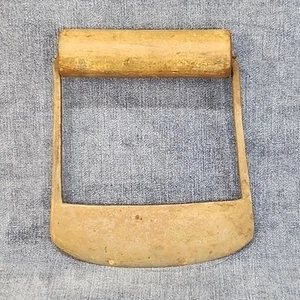 Antigua picadora de hierro Mezzaluna forjada a mano mango de madera soportes laterales década de 1880 u-1C - Imagen 1 de 4