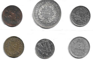 pièce argent 50 francs hercule + 4 P DE 5F +BRONZE  DUPUIS 1946