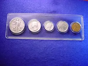 1934 PHILADELPHIA 5 COIN MINT SET GREAT 90% SILVER coins! #23 - Picture 1 of 7