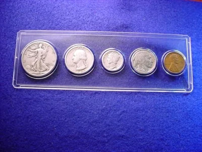 1934 PHILADELPHIA 5 COIN MINT SET GREAT 90% SILVER coins!    #23 - Image 1 of 4