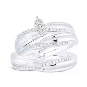 Sterling Silver His Hers Round Diamond Cluster Matching Wedding Set 1/3 Cttw - Picture 1 of 2