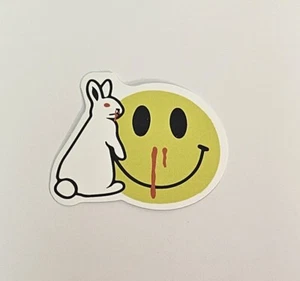 Bloody Nose Smile Emoji Rabbit Skateboard Sticker Retro Waterproof Decal - Picture 1 of 5