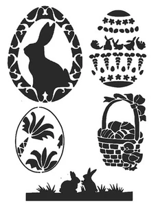 STENCILS CRAFTS TEMPLATES SCRAPBOOKING  EASTER  EGGS BASKET RABBIT BORDER - Picture 1 of 1